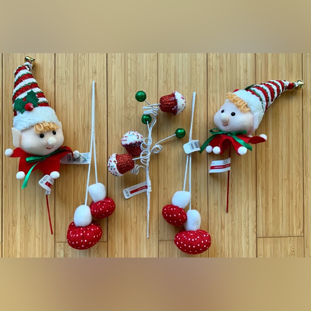 Ashland | Elf Mushroom & Cupcake Holiday Wreath Picks Christmas Decor Set of 5